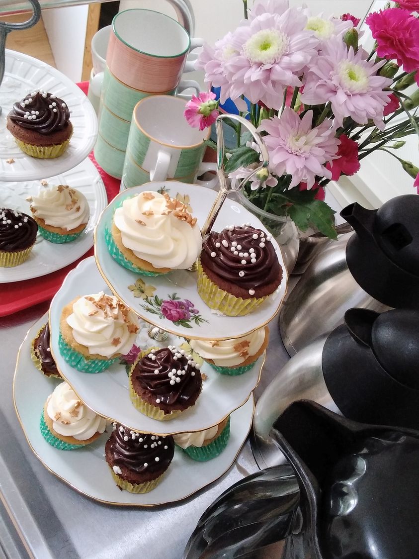 A delicious display of cupcakes on our cake stand next to tea making facilities