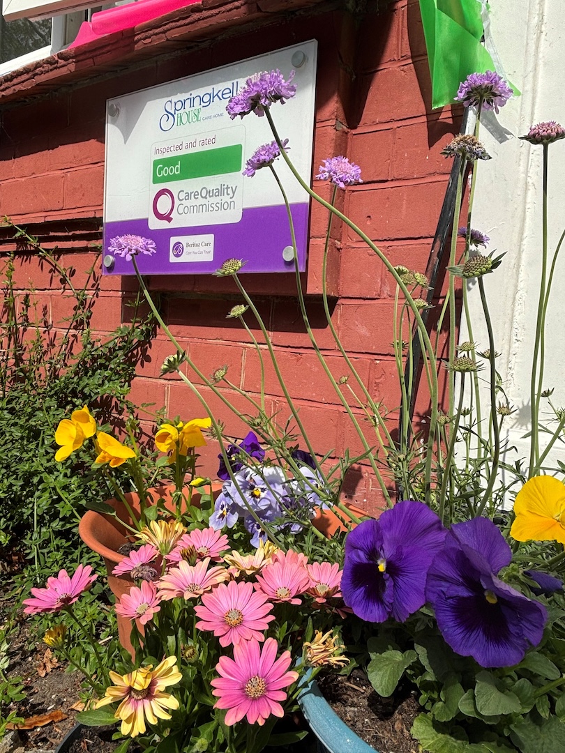 A beautiful bed of flowers outsde the front door of Springkell House