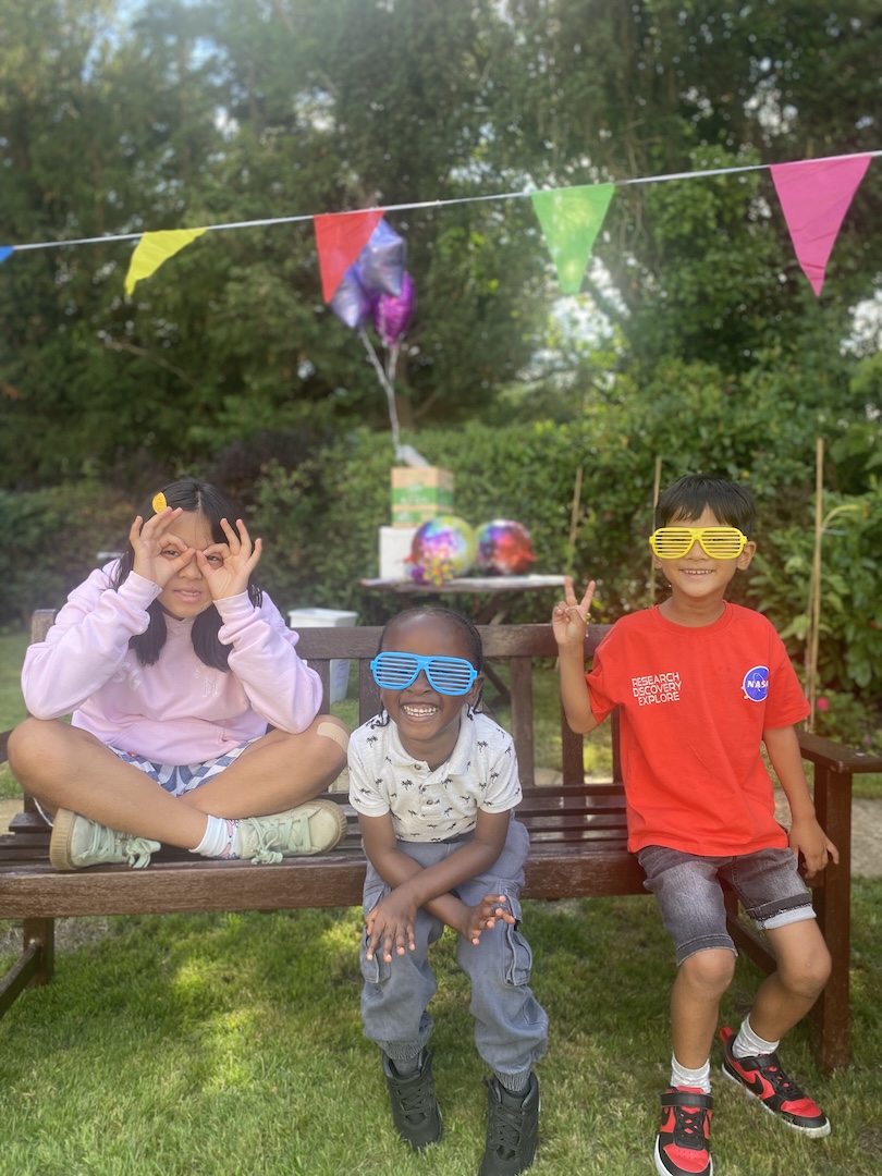 A group of children having fun and pulling funny faces