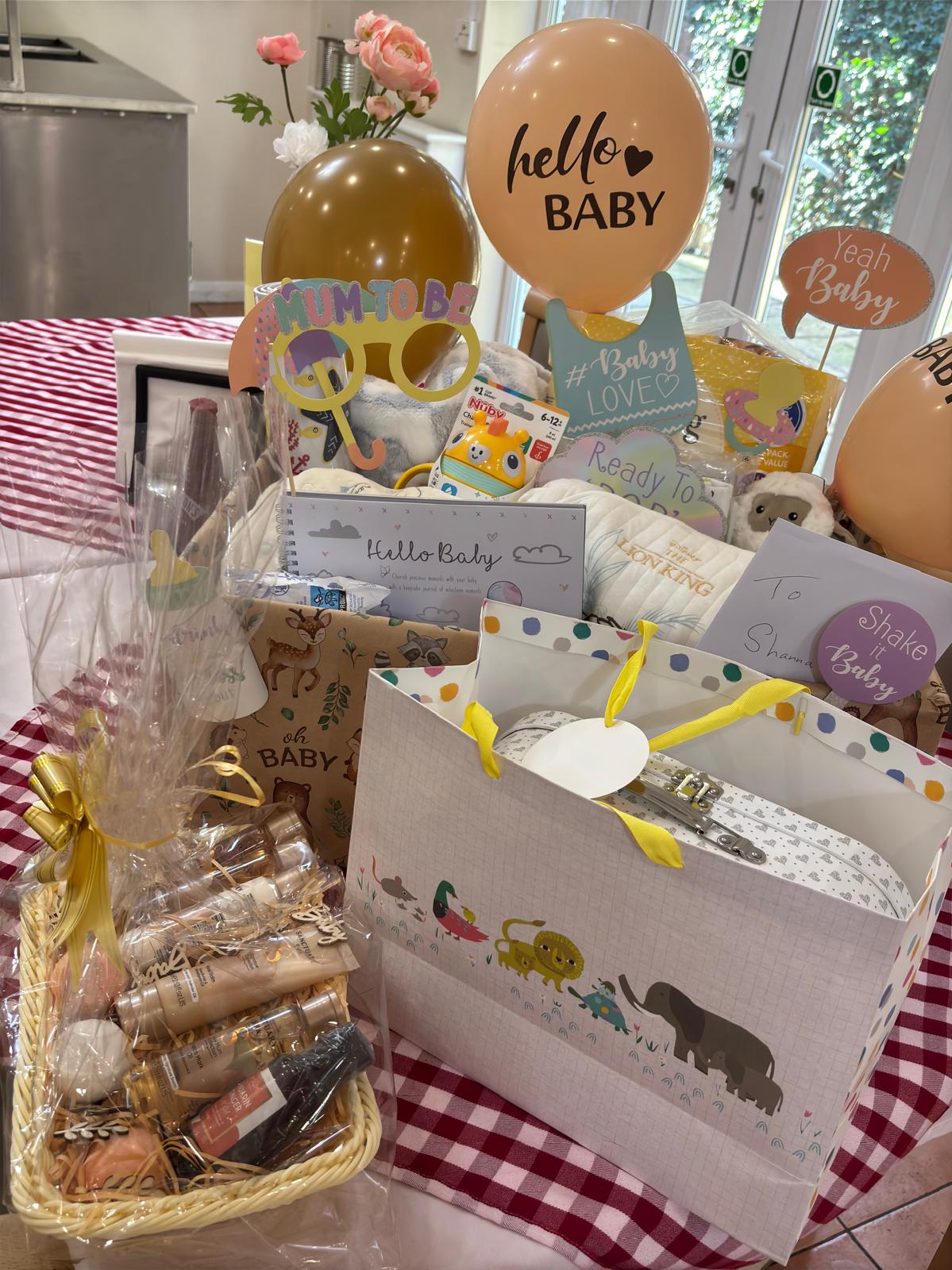 A photo of gifts for a mum to be.