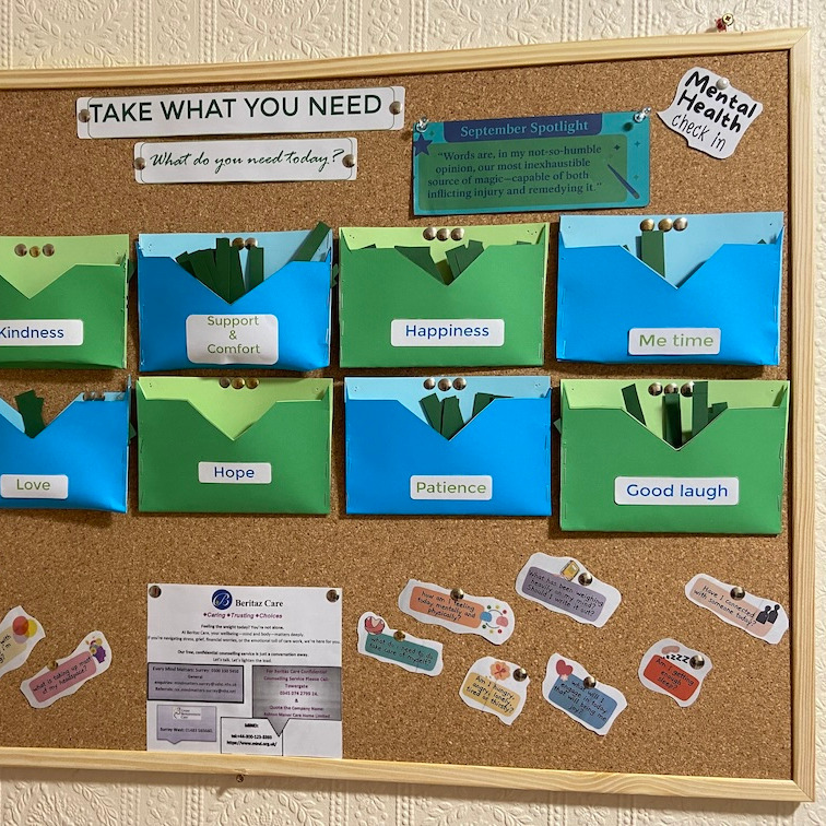 Mental health check-in notice board
