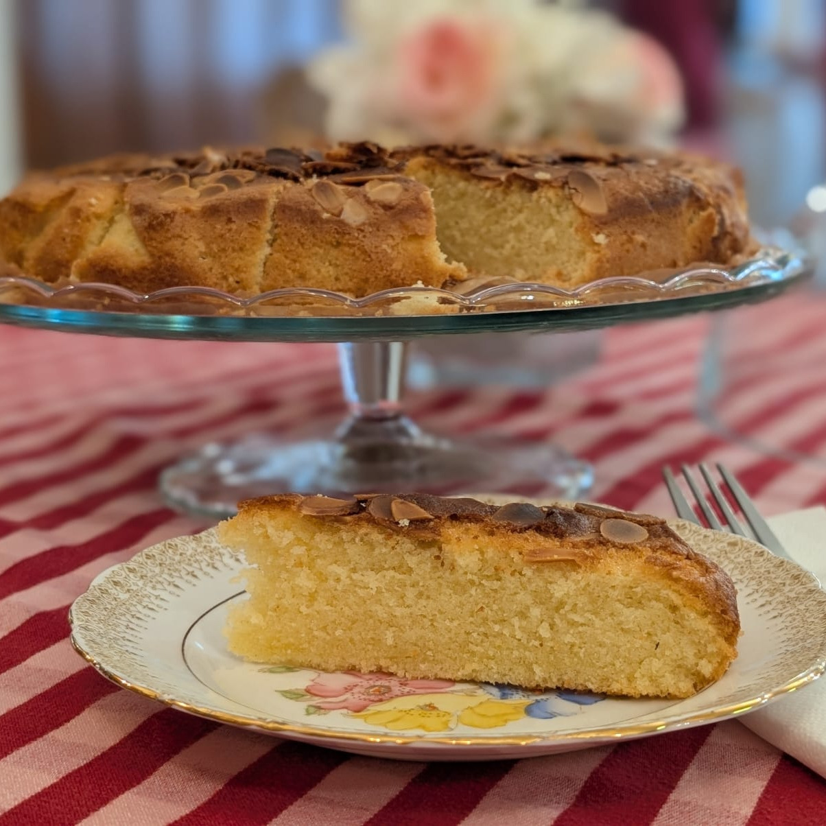 A delicious looking cake on a cake stand