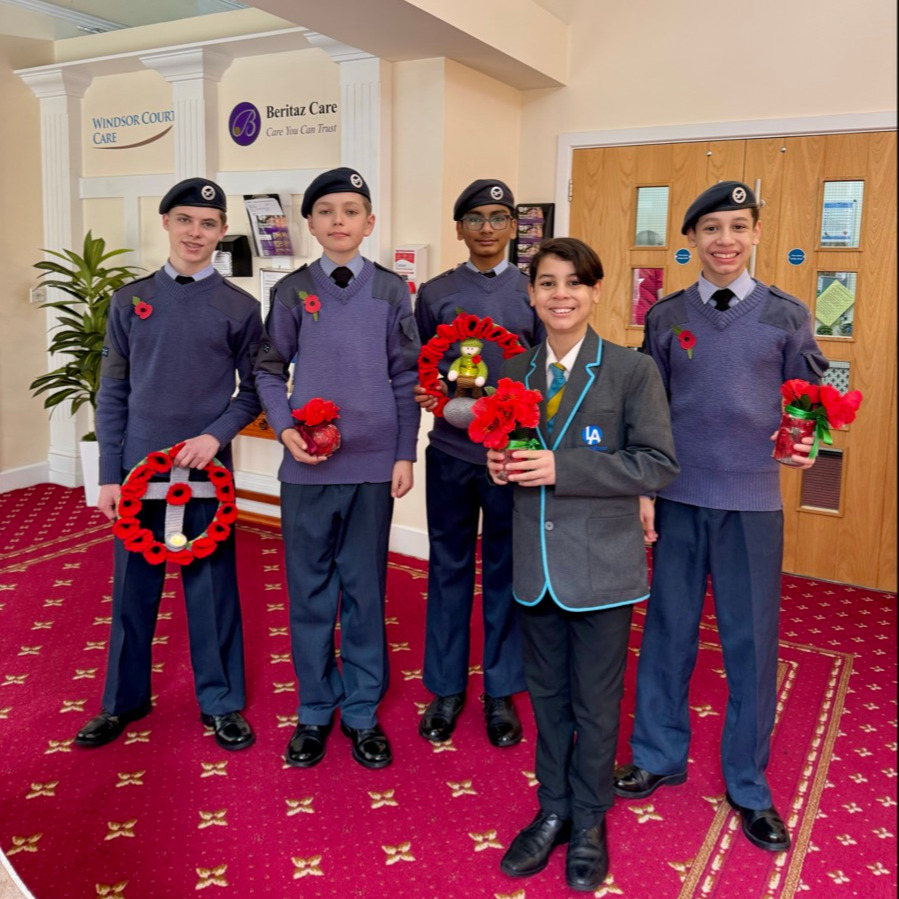 A group of RAF cadets holding wreaths for Remembrance Day